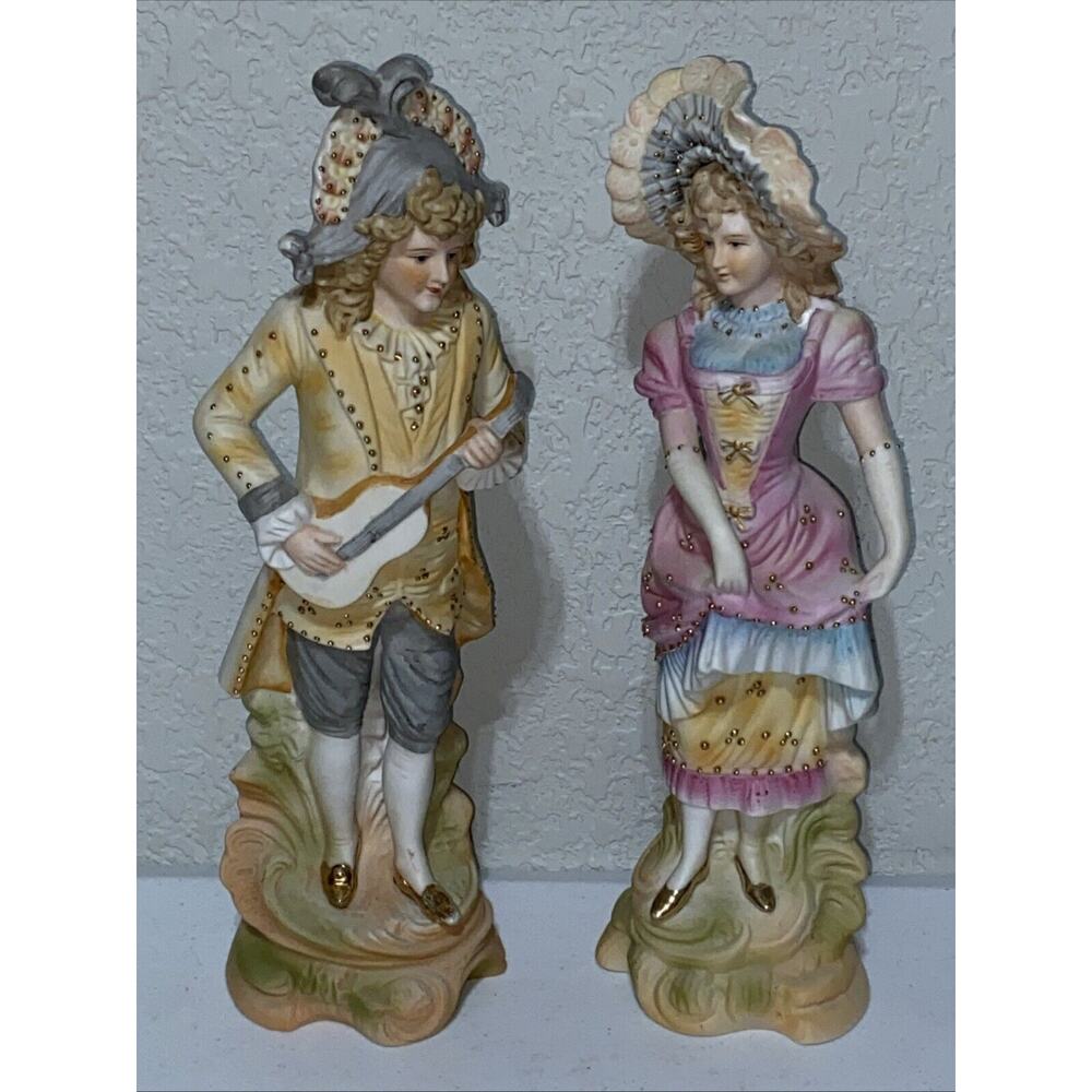 VTG Japan‎ Porcelain Figurine Victorian Couple Musician Handpainted Paulux 1951